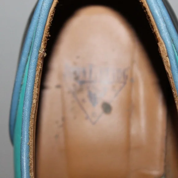 John Fluevog Teal & Navy Mary Jane Heels.  Sz. 10 - Picture 6 of 12